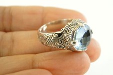 Round Blue Topaz Solitaire 925 Sterling Silver Ring Size 6, 6 3/4, 8 1/4, 9