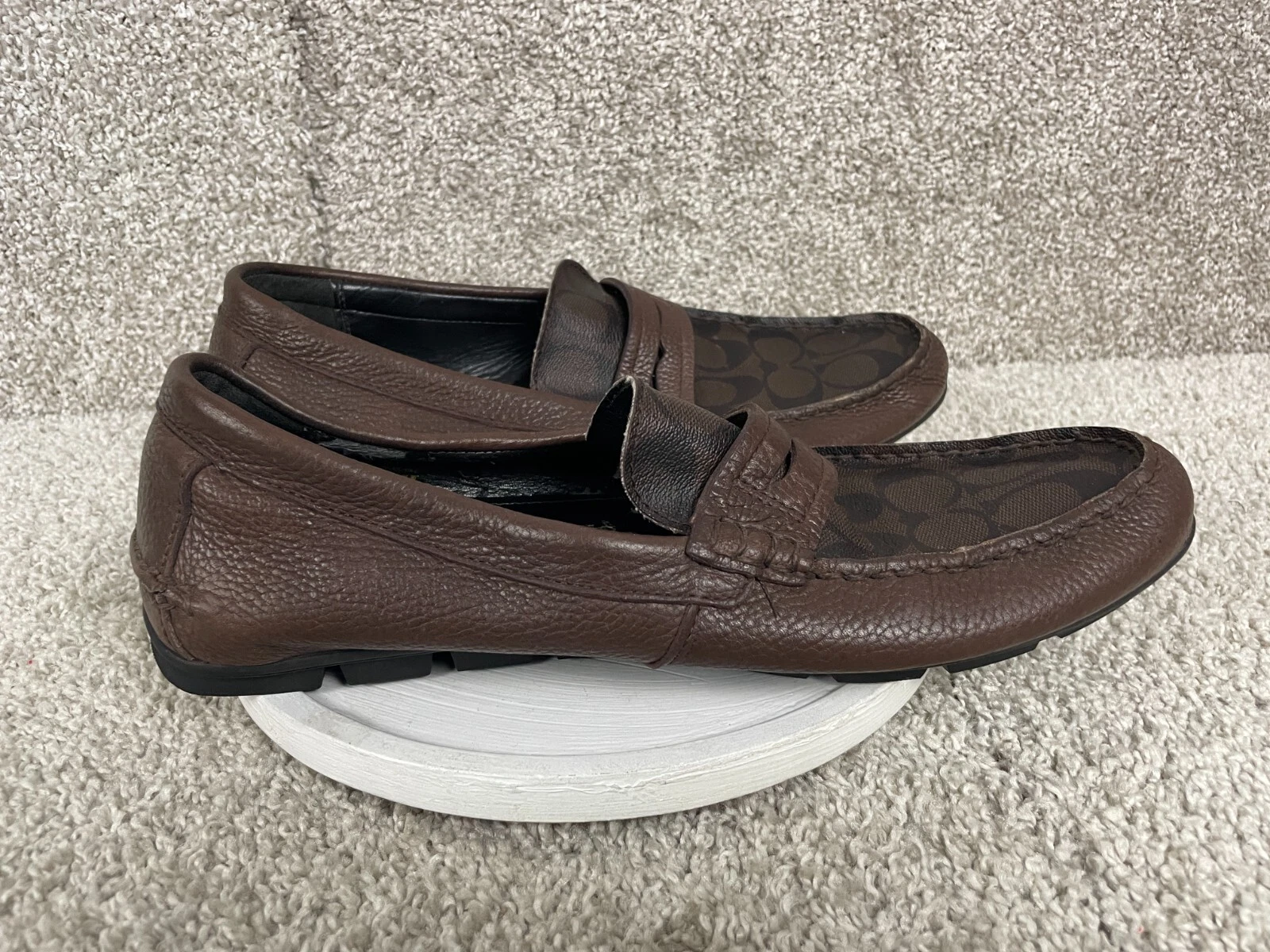 Scarpe eleganti Coach uomo 11.5D FG1105 logo firma punta tonda slip on marrone