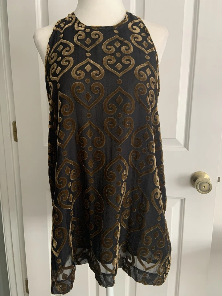 BB Dakota Sheer Black Velvet Floral Sleeveless Highneck Top w Keyhole bk sz S - Image 2 of 4