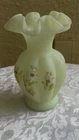 VTG Fenton Yellow Custard Ruffled Edge Vase Hand Painted Uranium Signed