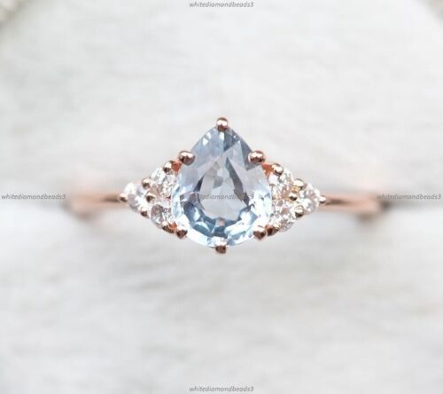 Birthstone Art Deco Engagement Engagement Ring 14k Gold Sapphire Diamond Jewelry - Picture 3 of 6