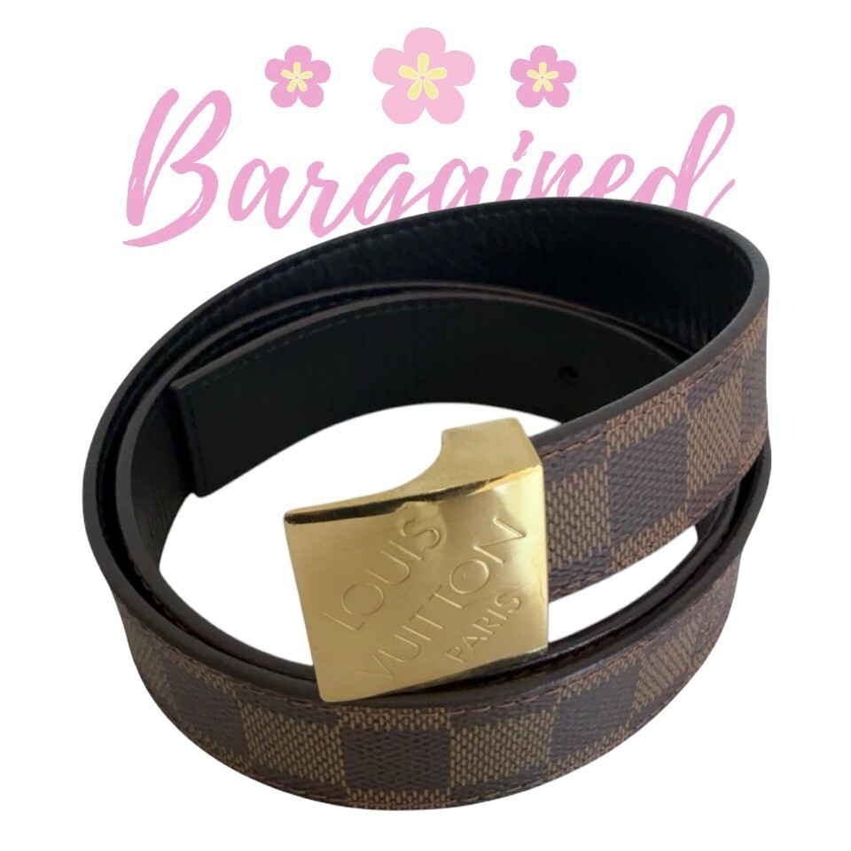 Louis Vuitton Brown Damier Canvas Belt with Gold Double-Loop Buckle Auth Louis Vuitton Brown Damier Coated Canvas Leather Gold  main image 3