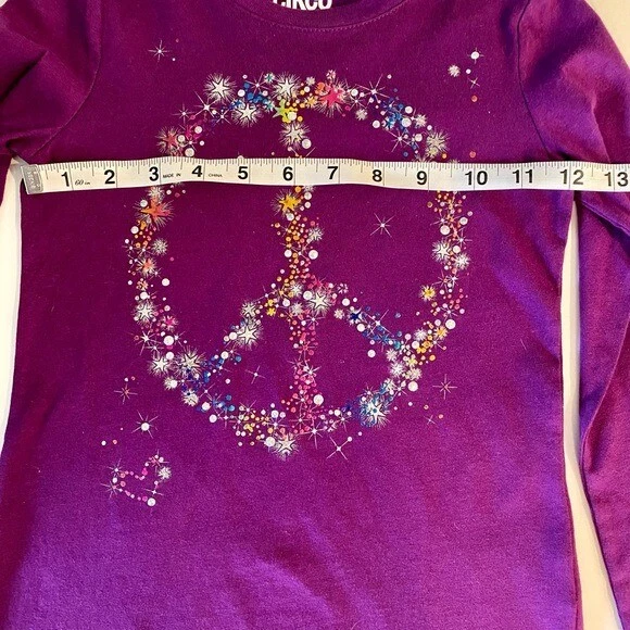 Circo multicolor glittery girls peace sign long sleeve tee shirt in purple, NWT - Image 3 of 4