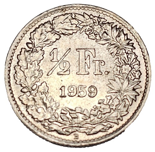 1959 SWITZERLAND - SILVER 1 Franc Coin - HELVETIA Symbolizes SWISS