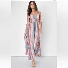 Lulu’s maxin’ relaxin’ multi print sleeveless tie back maxi dress size L