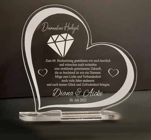Geschenk Diamantene Hochzeit  Hochzeitstag Gravur Geschenkidee 60 Jahre Design3