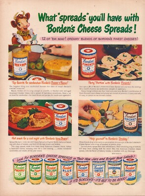 1949 Bordens Cheese Spreads Print Ad Elsie The Cow Bacon Pimento Smokey