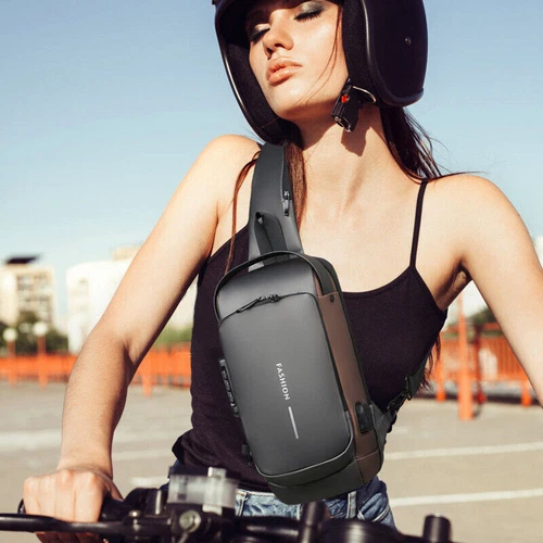 Men's Sling Backpack Waterproof Anti-theft Shoulder Crossbody Chest Bag USB Port - Picture 14 of 20