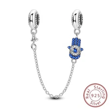 MULA 925 Sterling Silver DIY Charm CZ Safety Chain Luck Palm For Women Bracelet