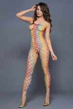 Women's, Strapless Big Diamond Rainbow Footless Bodystockings. Music Legs 1177