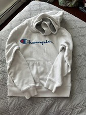 Champion Boys White Hoodie Size Medium Logo