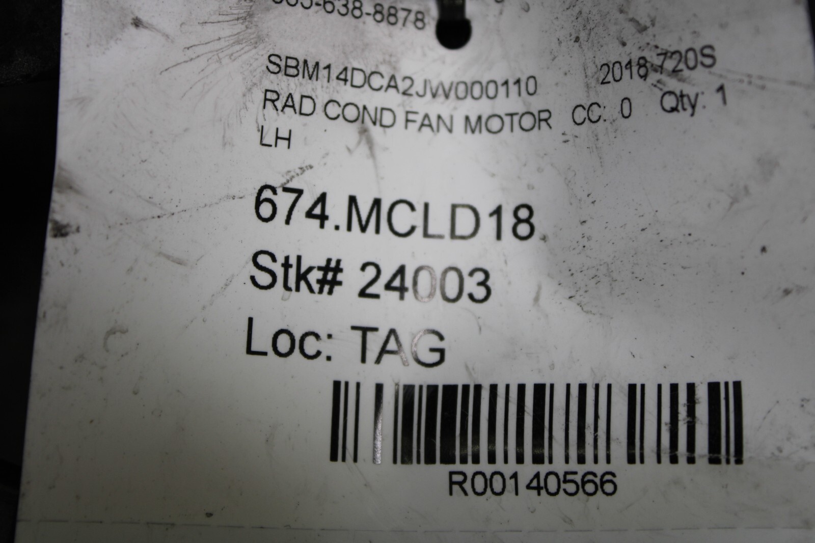 Mclaren 720S, LH, Left, Radiator Fan Motor, Used, P/N 13L0208CP