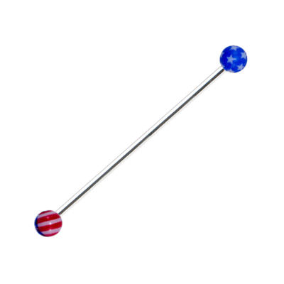 Industrial Barbell 14G Surgical Steel with 14G American Flag Design 1 1/4''(32mm)