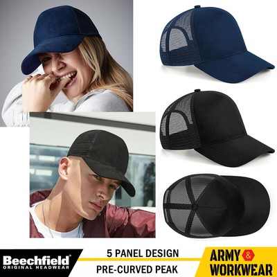 Beechfield Suede Snapback Trucker Cap Unisex Half Mesh Sun Baseball Hat Plain
