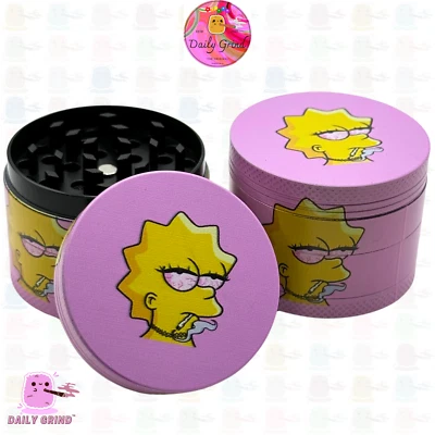 DAILY GRIND 50mm Pink High Lisa Cute Girls - Metal Tobacco Magnetic 4Part Grinder Funny Gift