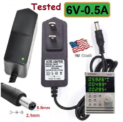 6V 0.5A AC/DC Adapter Power Supply for Home Electronics with 5.5x2.1mm DC Plug