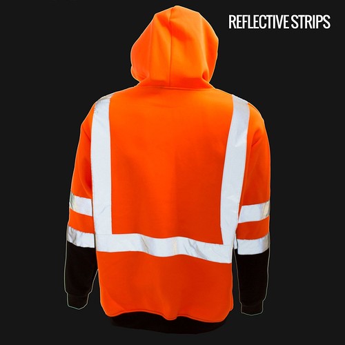 High Visibility Hooded Sweatshirt Class 3 Safety Hoodie,orange or Lime -H8311/12 - Picture 6 of 15