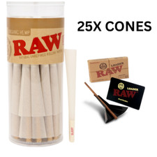 RAW 1 1/4 Organic Pre-Rolled Cones 25ct + RAW Cone Loader 1 1/4 and Lean