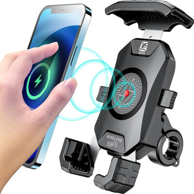 Wireless Qi Motorrad Lenker Handy Halter Halterung USB Ladegerät Universal 2024