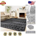 10' x 8' Black Boho Area Rug - Machine Washable Moroccan Style for Modern Homes