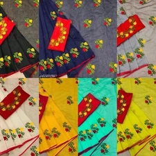 Women's Chanderi Cotton Linen saree with Separate blouse Piece