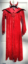 Red Devil Halloween Costume Dress Long Sleeve Horns Sequins Youth Large 8/10