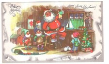 SANTA CLAUS WORKSHOP Elves Toys Merry Christmas New Years Card Postcard 1974