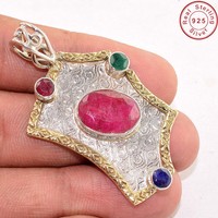 Solid 925 Sterling Silver Ruby, Sapphire, Emerald Jewelry Pendant 2 Ac303 Solid 925 Sterling Silver Ruby, Sapphire, Emerald Jewelry Pendant 2 Ac303