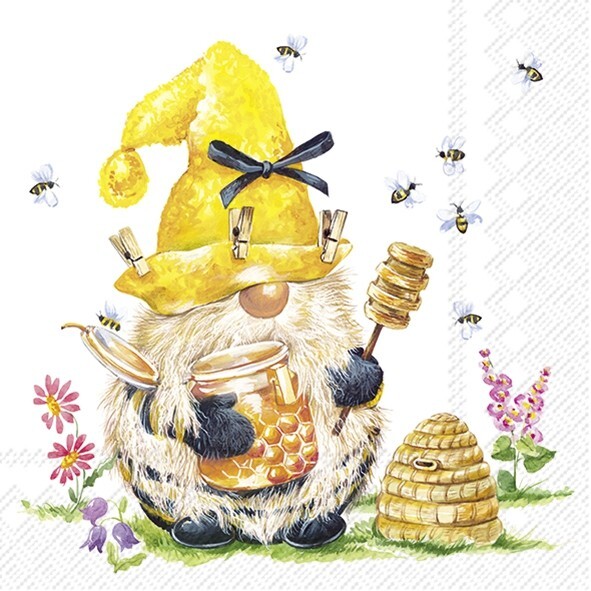 4 x Lunch Paper Napkins/3Ply/33cm/Decoupage/Little Gnome/Beehive/Bees/Honey
