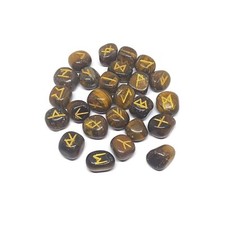 Juego de piedras de cristal de runa de ojo de tigre futhark anciano Reiki piedras preciosas de curación 25 piezas