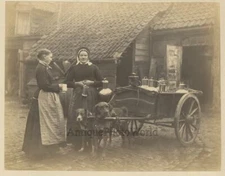 Belgium women with dog milk cart wagon antique ethnic albumen art photo