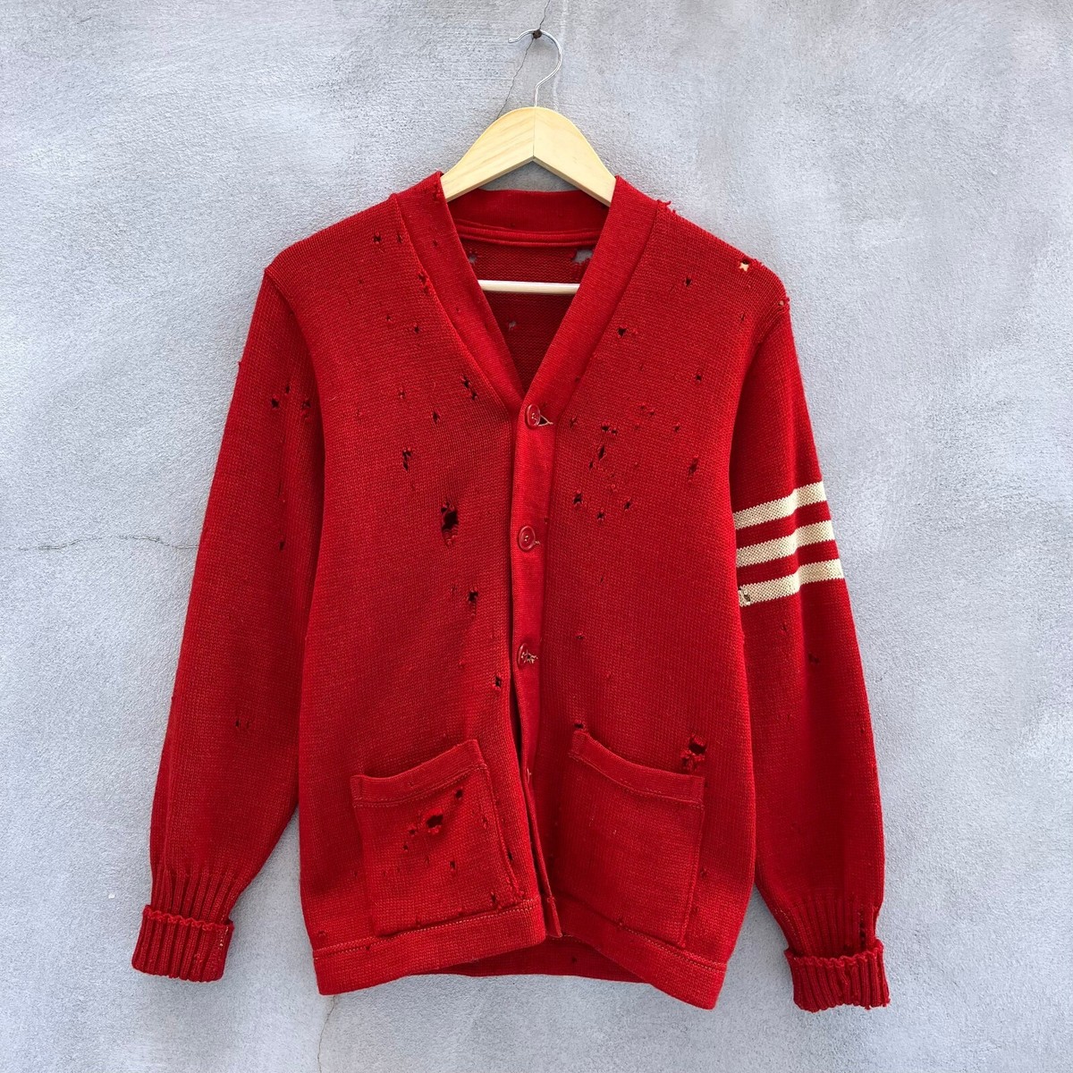 60's Vintage Thrashed Red Cardigan Sweater | eBay