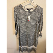 Hilary Radley Womens Sweater Dress Gray Knee Length Marled 3/4 Sleeve M New