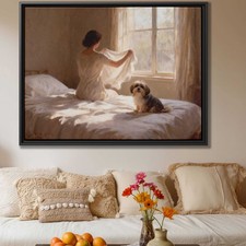 Havanese Dog Oil Painting Canvas Print Framed Artwork Living Room Decor Pet Art