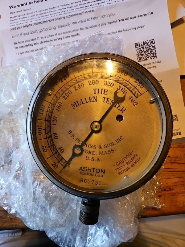 The Mullen Tester Perkins & Sons USA Gauge holyoke Ashton Valve Boston Mass Rare