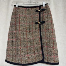 PENDLETON Brown Plaid Tweed Wrap Skirt Vintage Wool Herringbone sz 15-16