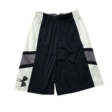 NEW Under Armour Boys Youth Athletic Shorts Black Gray White HeatGear Size YLG