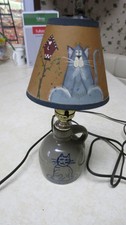 Handmade Ceramic Cat Lamp and Matching Shade Electric 11.5  Height Gray Tan