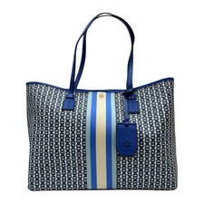 TORY BURCH Gemini Link Handbag Canvas Beige Blue 53303
