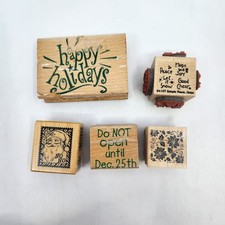 Lot of 5 Wood Mounted Rubber Stamps Christmas Santa Let it Snow Hope  Joy
