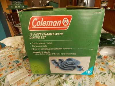 Coleman 12 Pc Enamelware Dining Set Camping Blue NEW LOOK | eBay