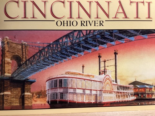 Ohio River, Roebling Bridge and Cincinnati, OH - Vintage Postcard - Picture 2 of 3
