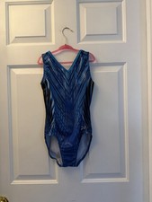 GK Elite Malibu Waterfall Gymnastics Leotard Blue Black Girls Child Large CL