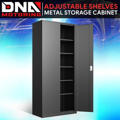 71'' Lockable Heavy Duty Metal Storage Cabinet w/ 5 Adjustable Shelves Black