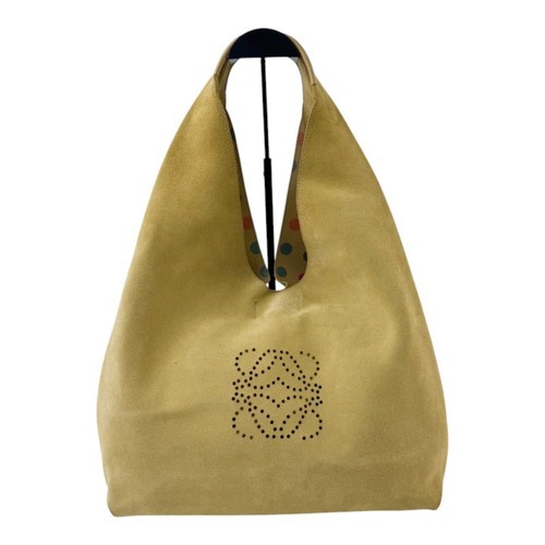 LOEWE Anagram Perforated Dot Shoulder Tote Bag Leather Mustard Multicolor