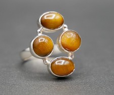 Artist Made Sterling Silver and Four-Stone Tiger's Eye Cabochon Ring Size 8.25"