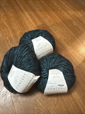 Katia Concept Cotton Merino #055 Blue Black Yarn Lot Of 3