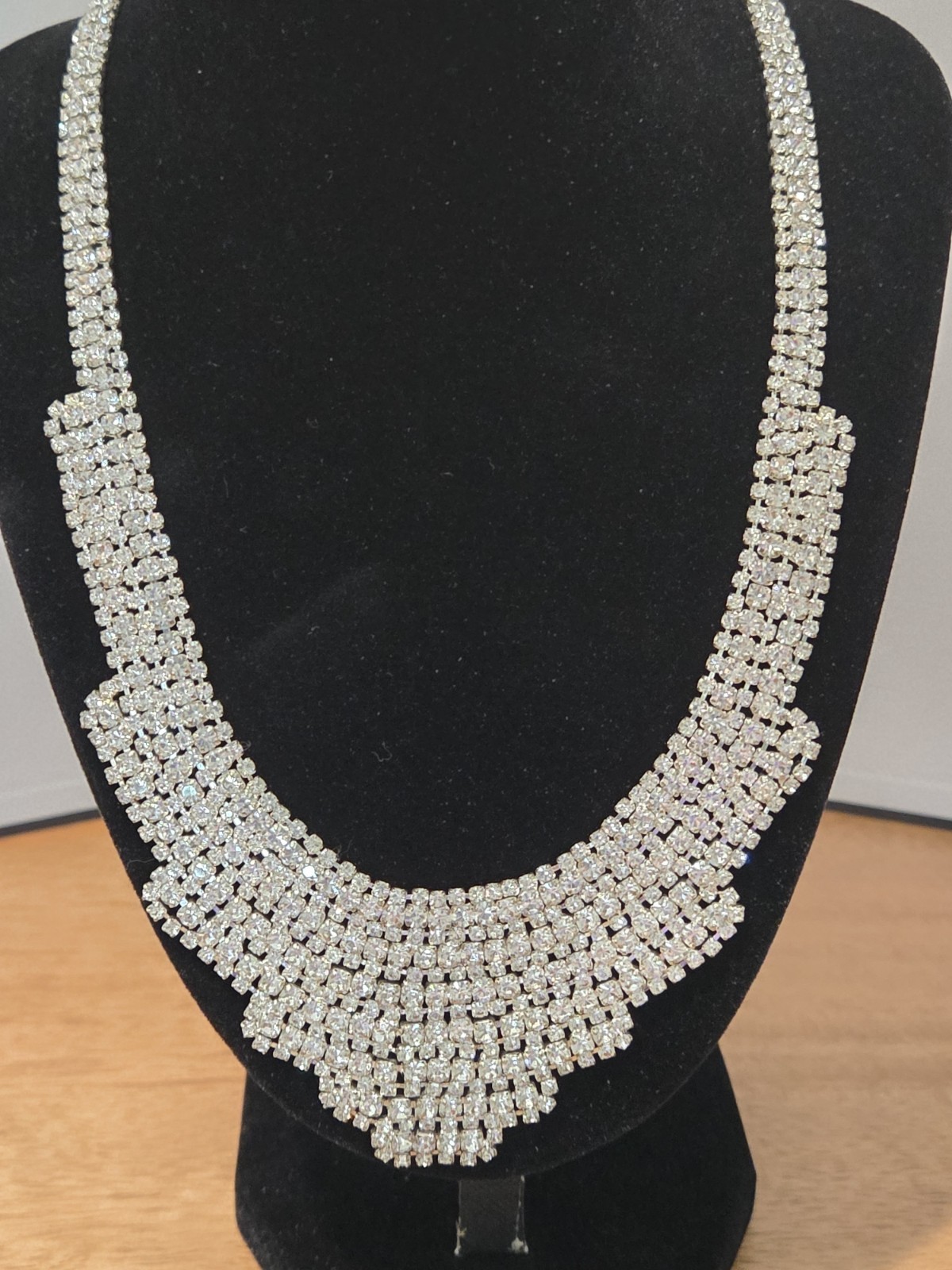 Statement Rhinestone Bib Necklace Silver Tone Mul… - image 2