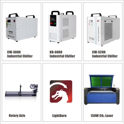 130W CO2 Laser Gravierer Engraver Graviermaschine & Drehachse & Industriekühler