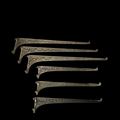 Set of 6 Ornate Scrollwork Shelf Brackets Silver Tone Cast Metal Victorian Style